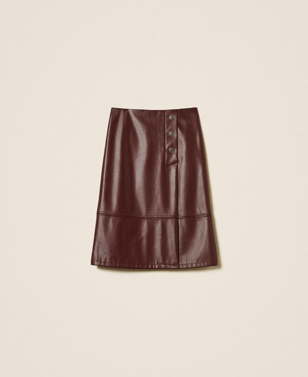 Faux leather midi skirt with buttons