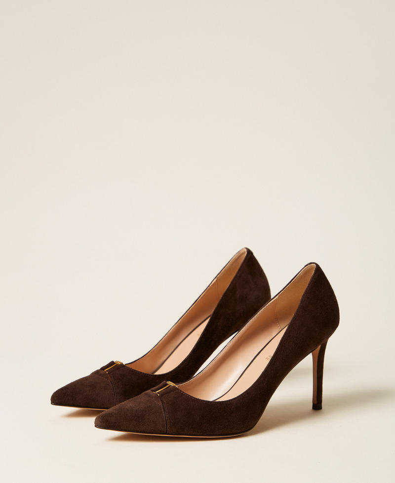 Hohe Pumps aus Veloursleder mit Logo Darkness Brown Frau 262TCP018_13411_02