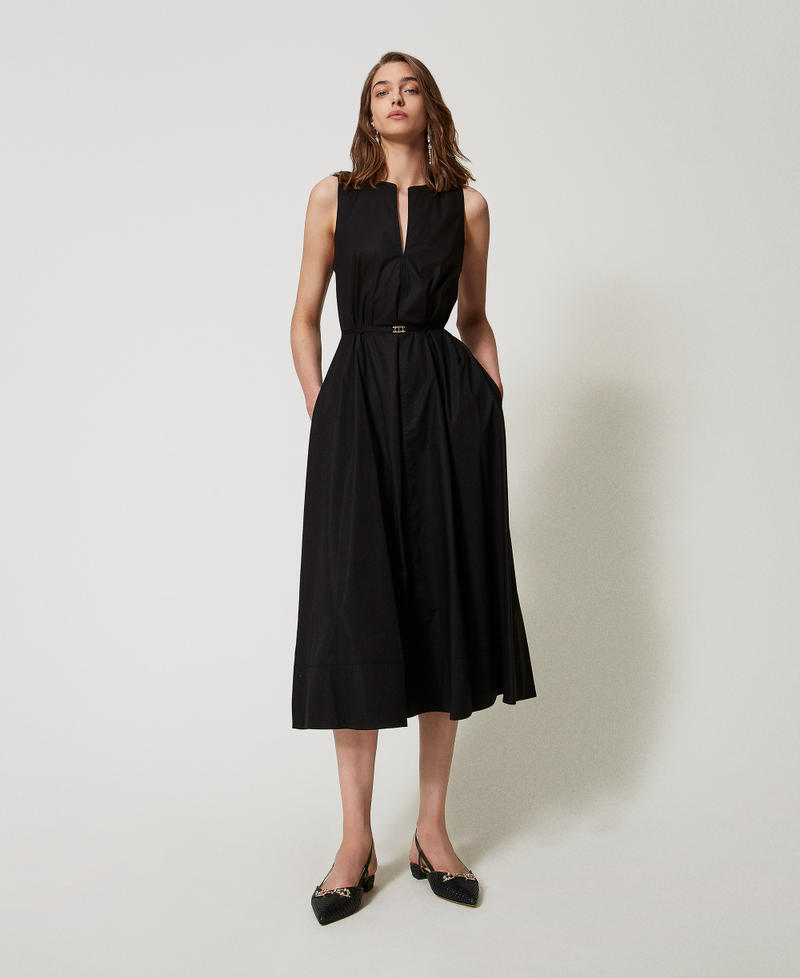 Robe longue sans manches en popeline Noir Femme 251TT2221_00006_01