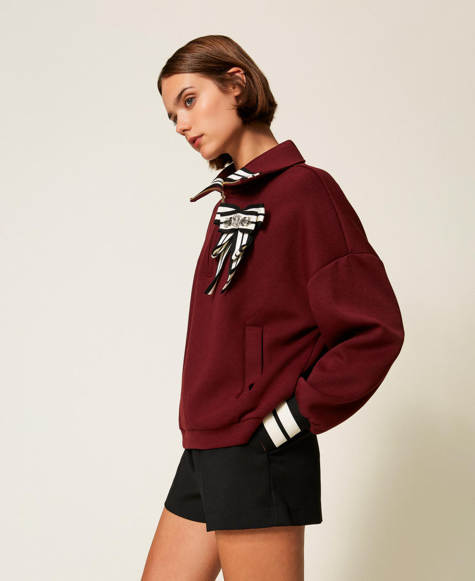 Scuba sweatshirt with brooch Red Wine Woman 252LL2GCC_12818_02