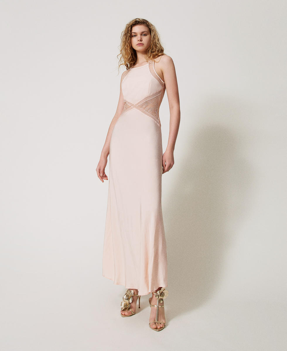 Vestido largo halter de raso con encaje Rosa Capullo Mujer 251TT2112_00690_01