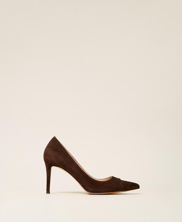 High-heeled suede court shoes with logo
