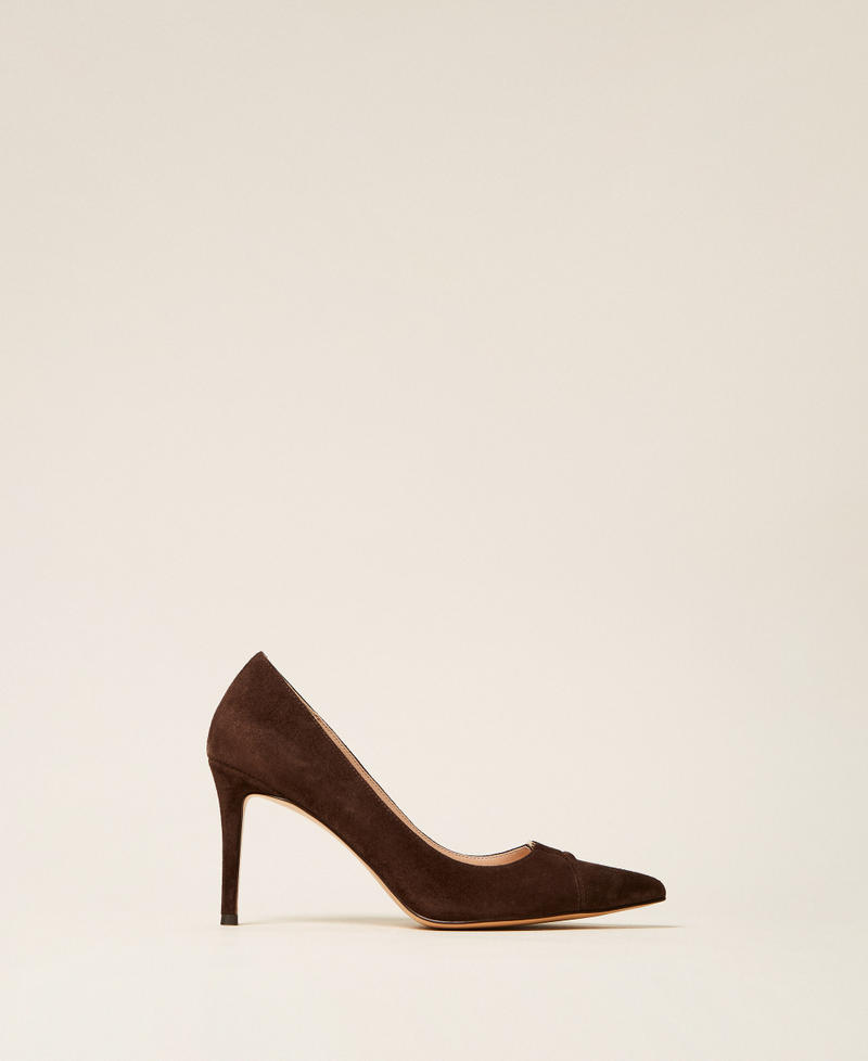 Hohe Pumps aus Veloursleder mit Logo Darkness Brown Frau 262TCP018_13411_01