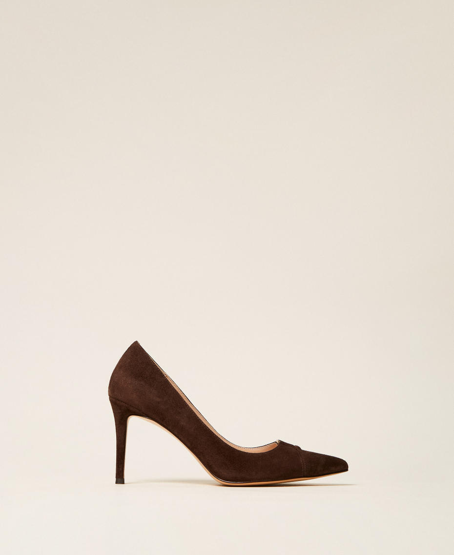 Hohe Pumps aus Veloursleder mit Logo Darkness Brown Frau 262TCP018_13411_01