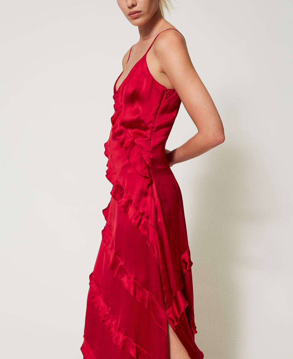 Long satin dress with ruffles Venetian Red Woman 242TT2431_00740_04