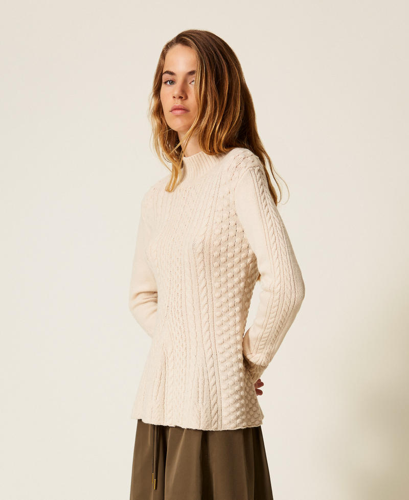 Cable knit turtleneck jumper Crystal Sand Beige Woman 252AP3110_12610_01