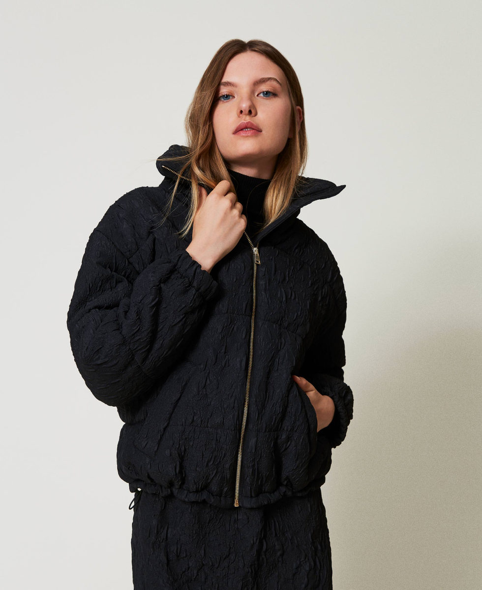 Embossed short puffer jacket Woman Black TWINSET Milano