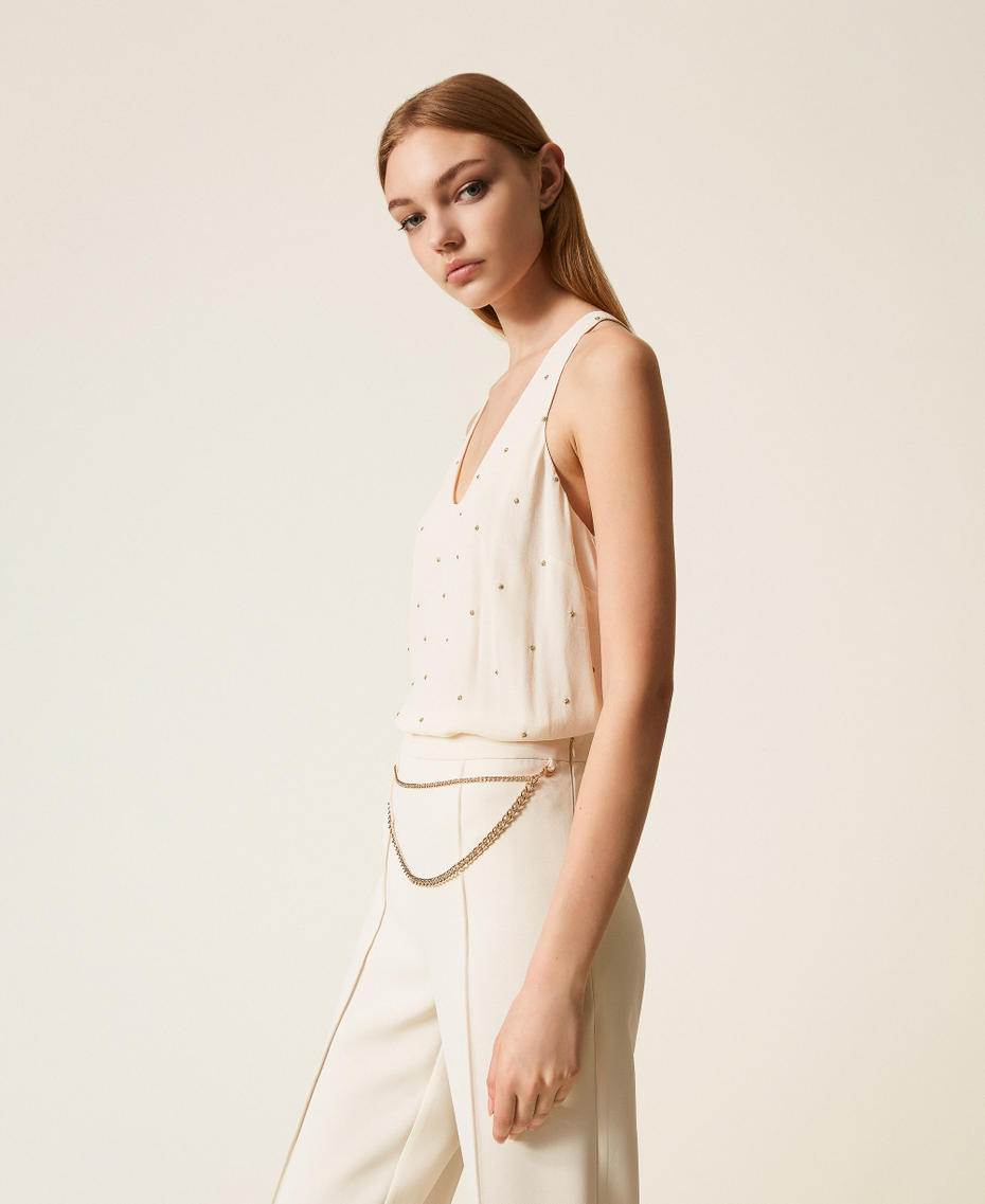 Top with lurex embroidery "Parchment" Beige Woman 252TP2034_07222_02