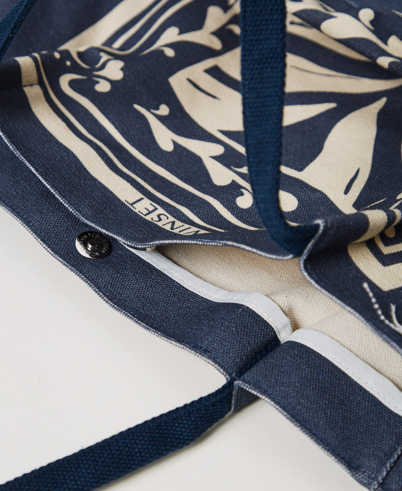 Printed canvas shopper bag Classic Blue/Sugar Foulard Print Woman 251LM8ALL_12380_04