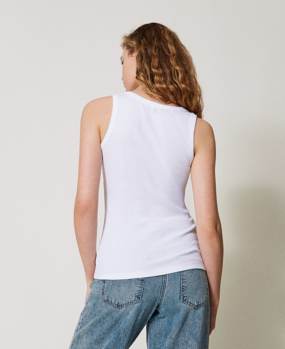 Ribbed top with rhinestones "Papers" White Woman 251AP2431_00840_02