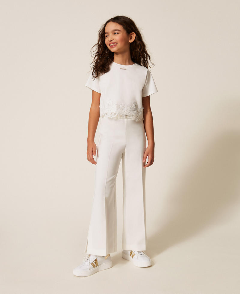 T-shirt con pizzo e logo Off White Bambina 261GJ2090_00526_T0