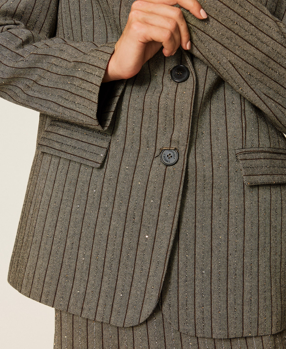 Giacca blazer gessata con paillettes Avorio / Nero Riga Marrone "Nut" Donna 262TF2020_14064_05