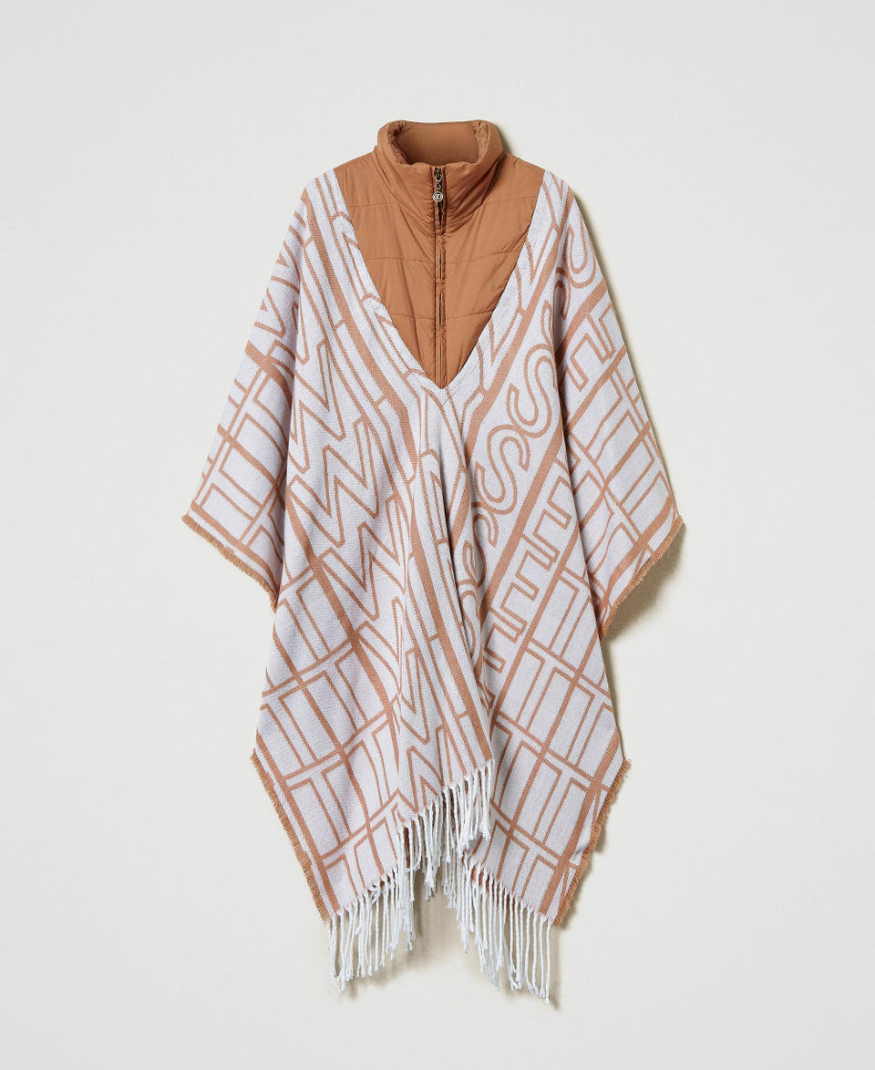Jacquard poncho with logo Sandy Brown Woman 242TA4100_11754_S0