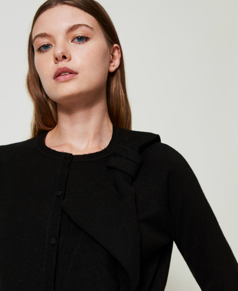 Wool blend cardigan with maxi bow Black Woman 242AT3161_00006_04
