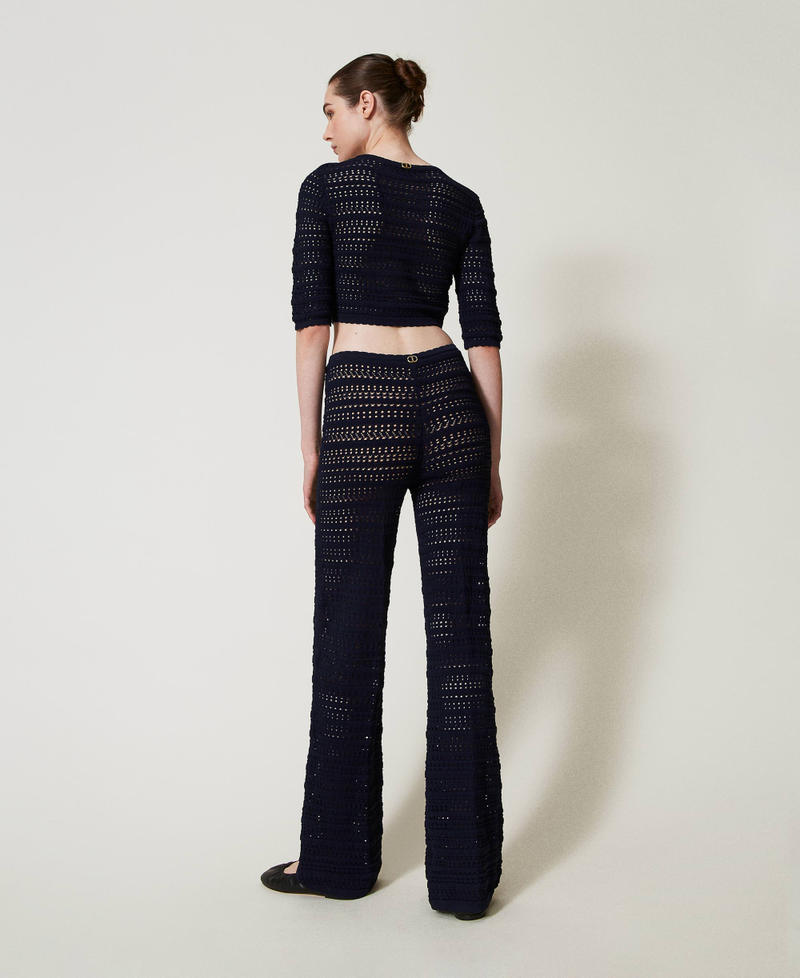 Openwork knit trousers Blue Night Woman 251TP3193_00238_04