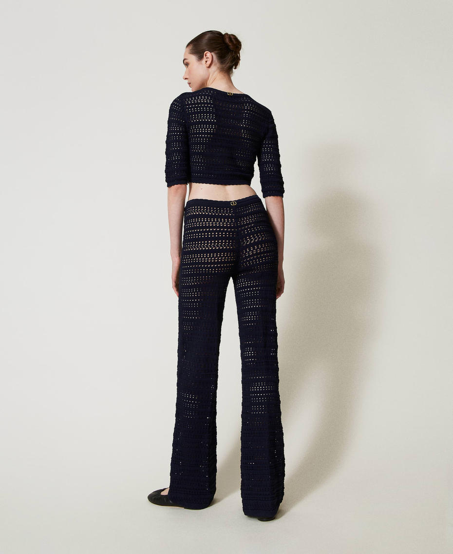 Openwork knit trousers Blue Night Woman 251TP3193_00238_04