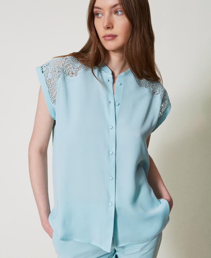 Camicia in twill con ricamo Azzurro "Canal Blue" Donna 251AP2421_12134_03