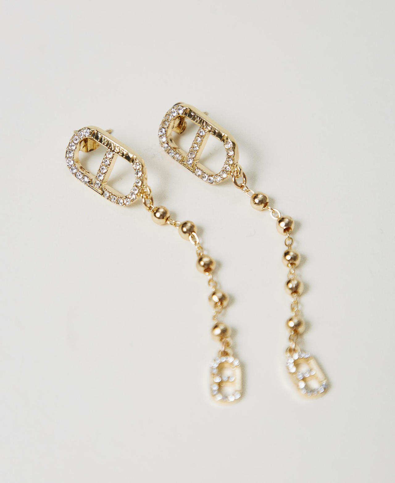 Pendant earrings with rhinestones and Oval T New Gold Woman 251TA4031_10630_02