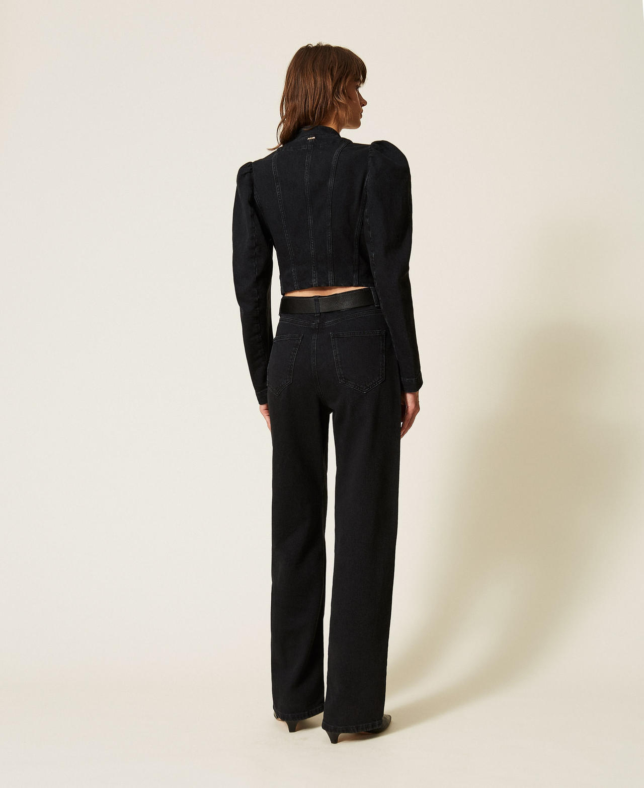 Black wide leg jeans with five pockets Black Denim Woman 262TP2521_01103_03