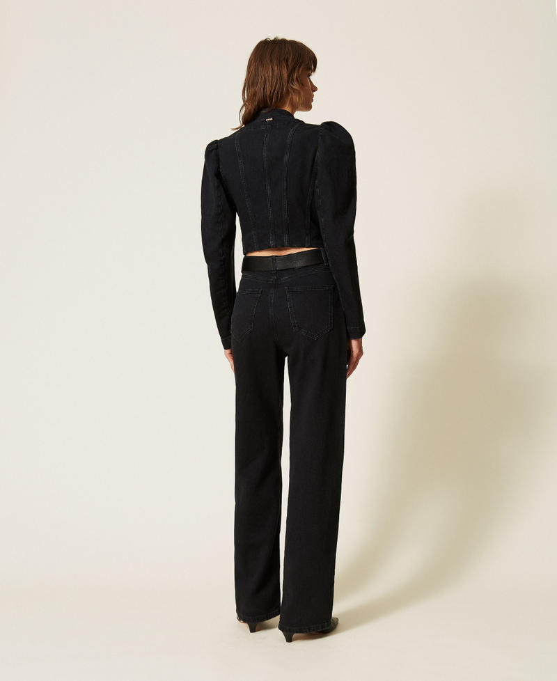 Black wide leg jeans with five pockets Black Denim Woman 262TP2521_01103_03