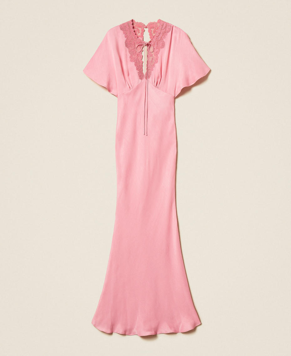 Abito lungo in envers satin con ricamo Cashmere Rose Donna 261TP212B_12631_S0