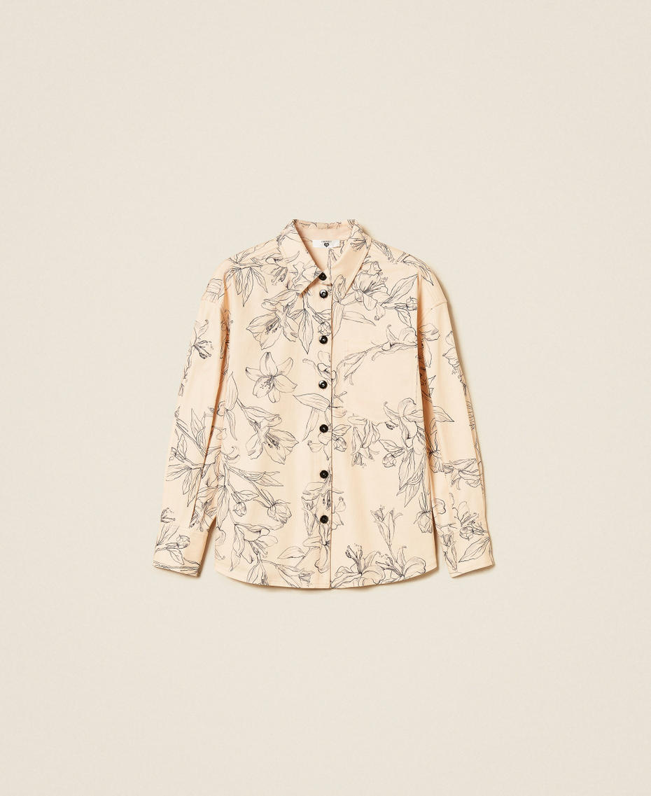 Camicia in bull con stampa a fiori Stampa Flock Beige "Crystal Sand" / Nero Donna 262LI2MAA_13908_S0