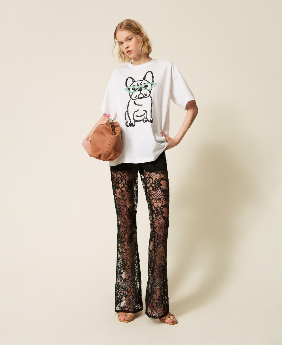 MYFO Flared-Hose mit Spitze und Stickerei Schwarz Frau 261AQ2042_00006_01