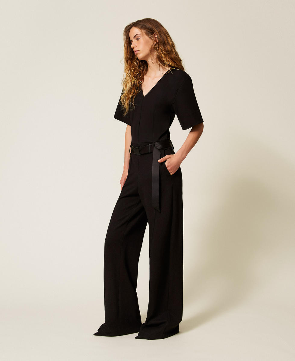 Jumpsuit with satin details Black Woman 252LI2UFF_00006_02
