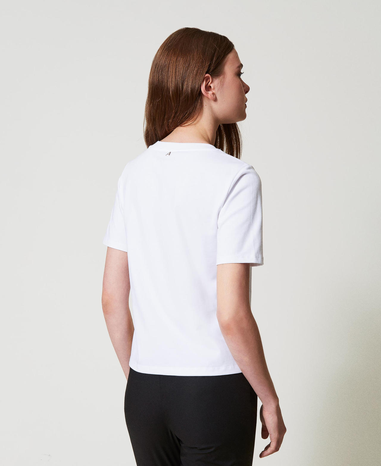 T-shirt regular con strass e fiore Bianco "Papers" Donna 251AP2570_00840_02