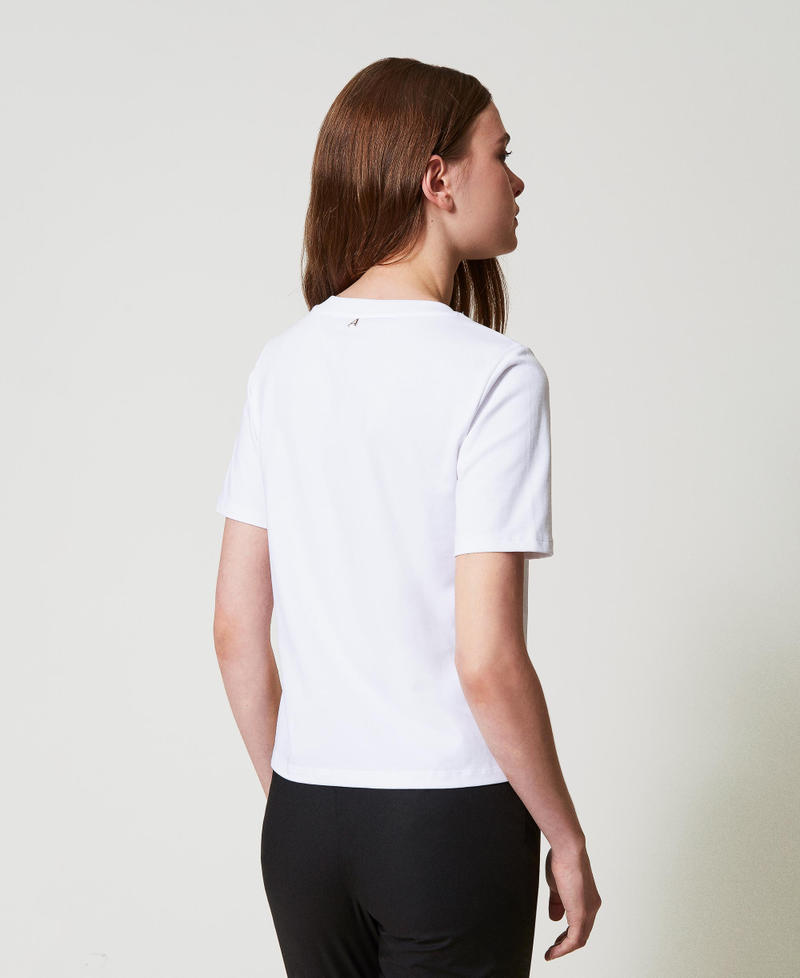 T-shirt regular con strass e fiore Bianco "Papers" Donna 251AP2570_00840_02