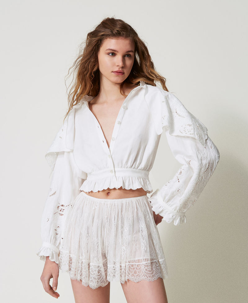 Camicia 'Elba' in lino con ricami Bianco Neve Donna 251TS2112_00282_01