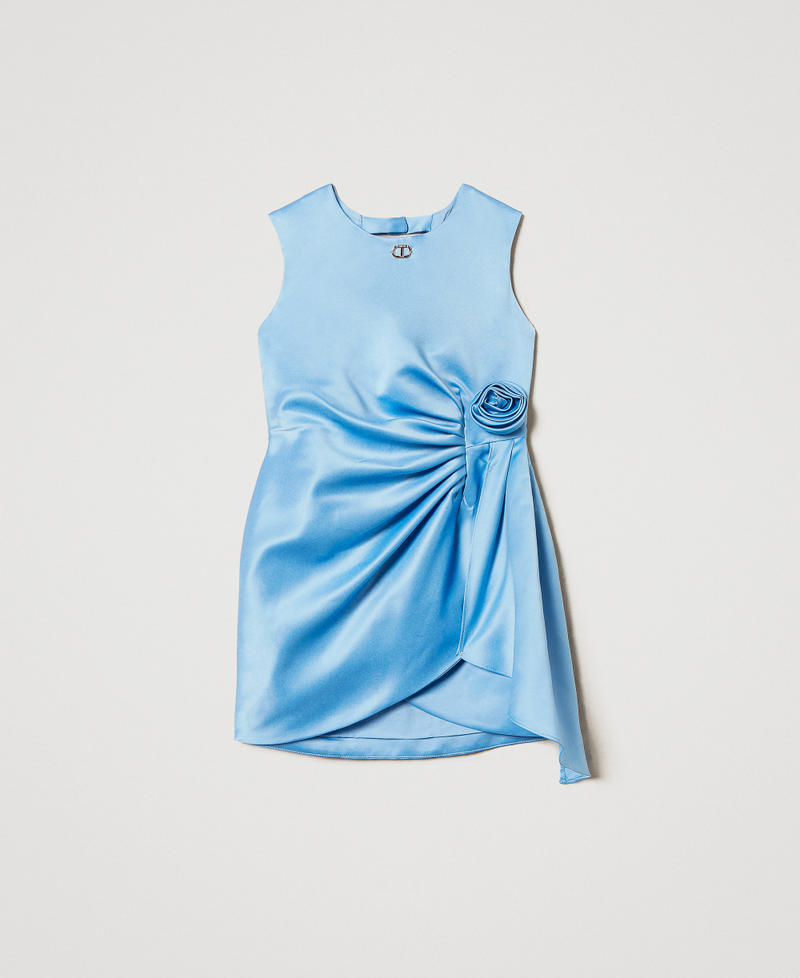 Short duchesse dress with rose Light Paper Blue Girl 251GJ2501_12148_S0