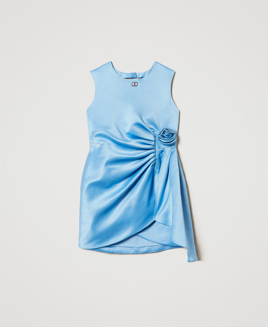 Short duchesse dress with rose Light Paper Blue Girl 251GJ2501_12148_S0