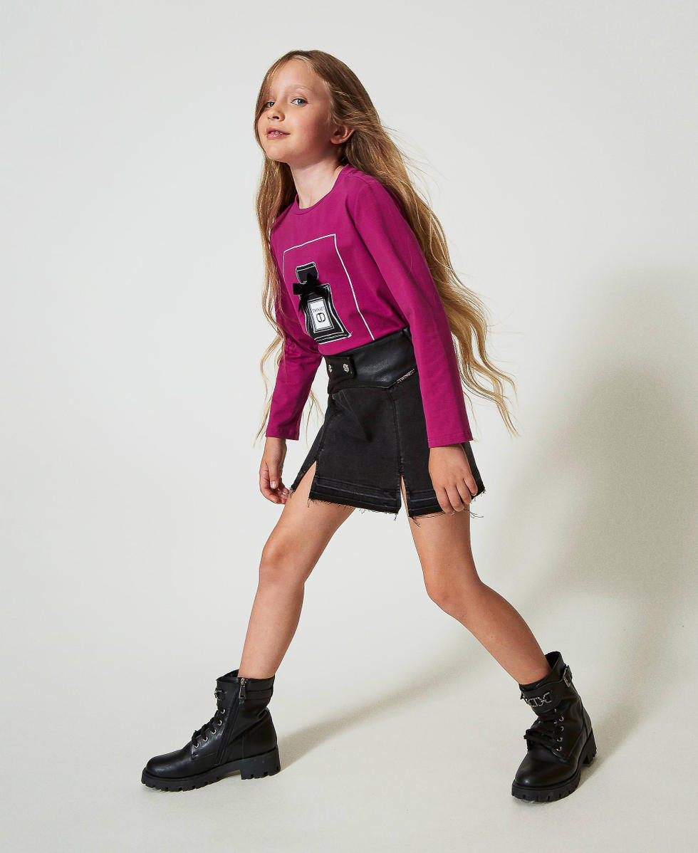 Bottines motardes enfant en cuir avec bride Noir Fille 242GCB010_00006_S0