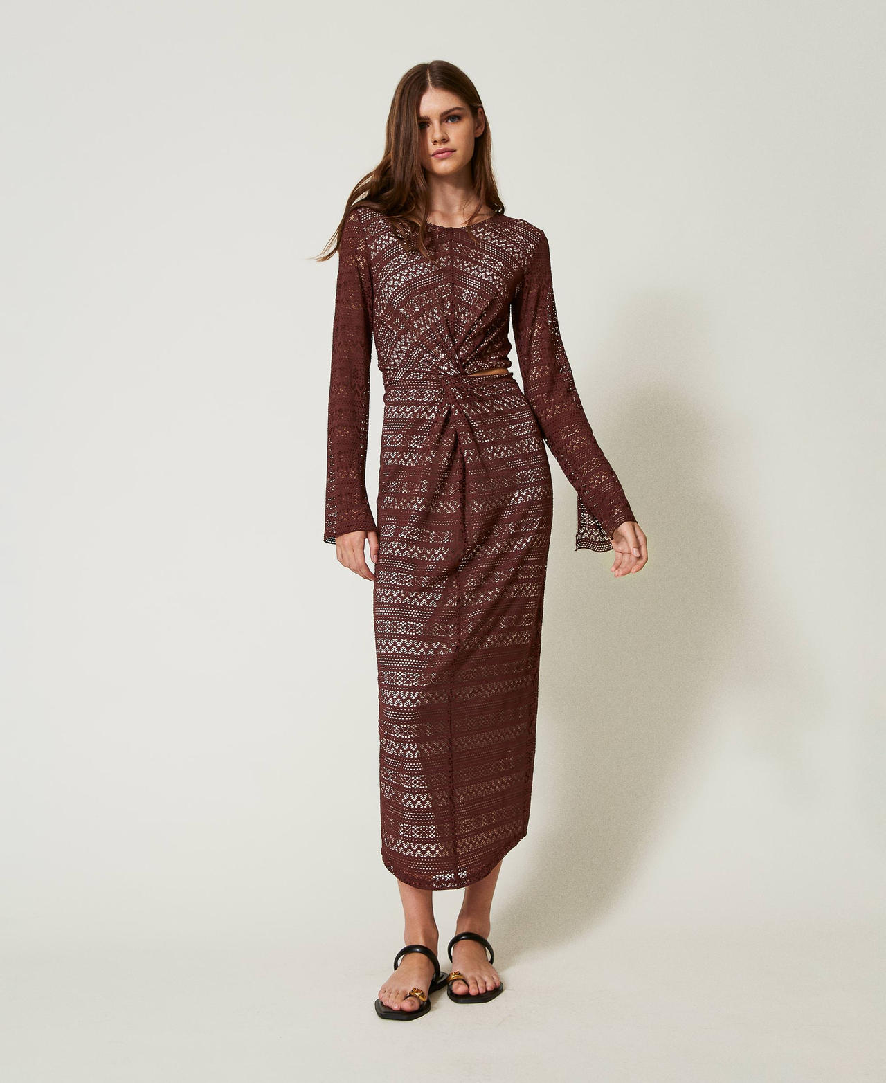 Robe longue en tissu ajouré Brown Stone Femme 251LB2GDD_12133_02