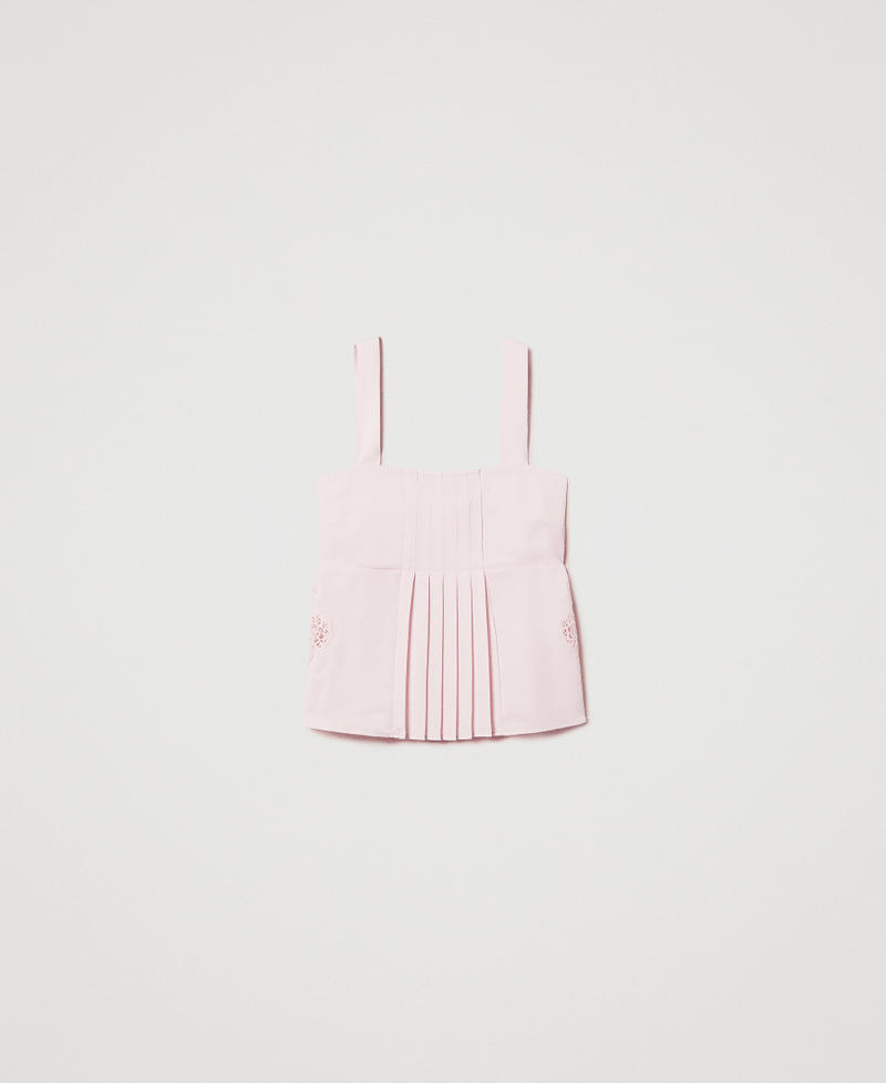 Twill top with embroidery and pleats Tender Pink Pink Woman 251AP2422_00619_0S
