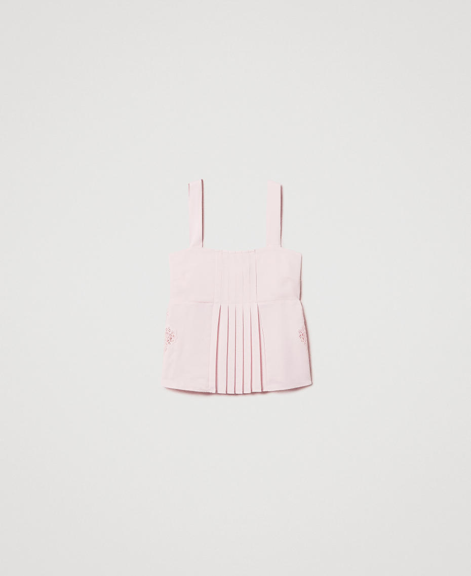 Twill top with embroidery and pleats Tender Pink Pink Woman 251AP2422_00619_S0