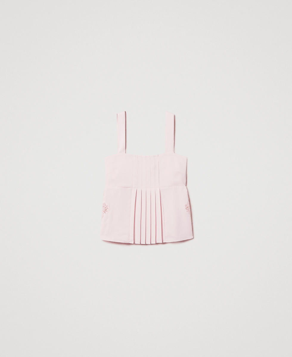 Топ из твила с вышивкой и плиссировкой Розовый Tender Pink женщина 251AP2422_00619_S0