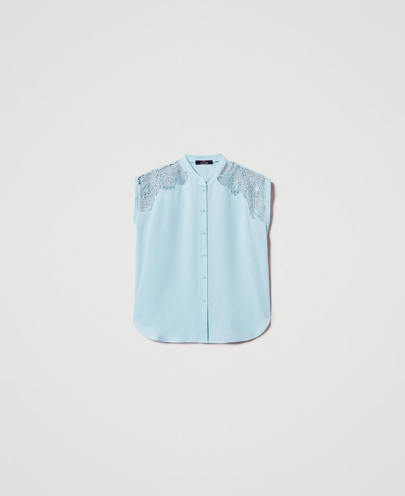 Camicia in twill con ricamo Azzurro "Canal Blue" Donna 251AP2421_12134_0S