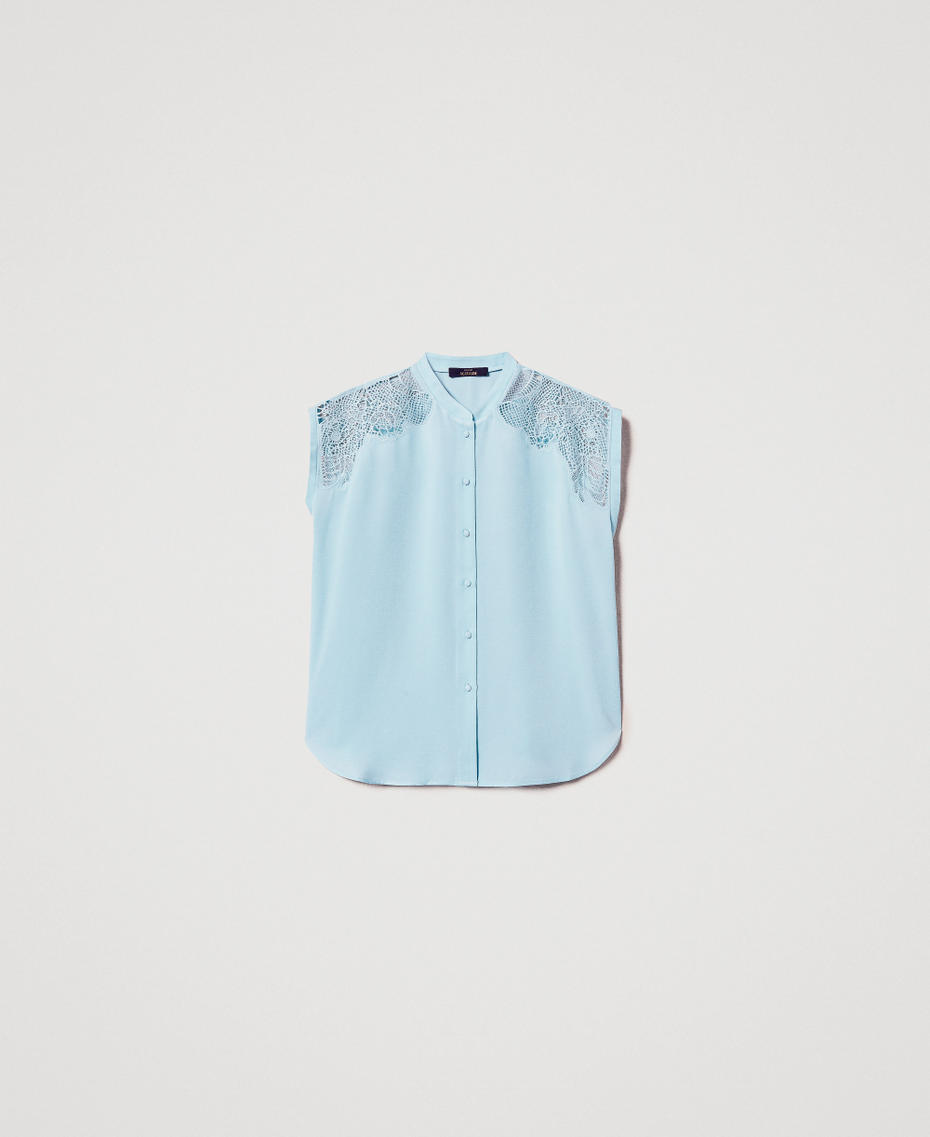 Camicia in twill con ricamo Azzurro "Canal Blue" Donna 251AP2421_12134_S0