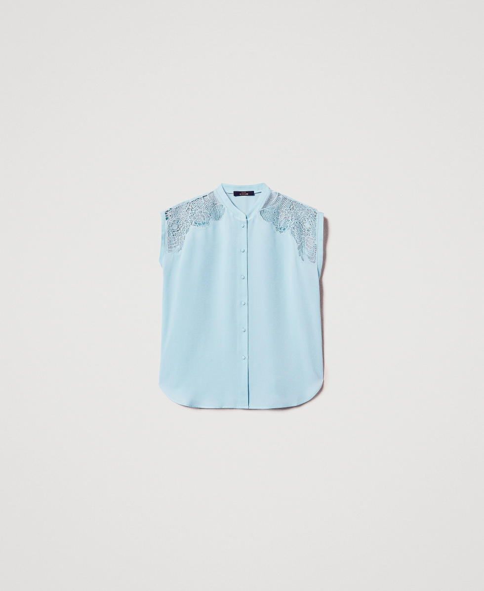 Camicia in twill con ricamo Azzurro "Canal Blue" Donna 251AP2421_12134_S0