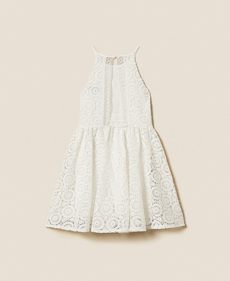 Abito corto in pizzo macram&egrave; Off White Bambina 261GJ2Q23_00526_S1