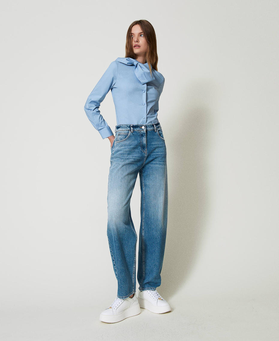 Camicia in popeline con fiocco Air Blue Donna 242AT2291_00674_T0
