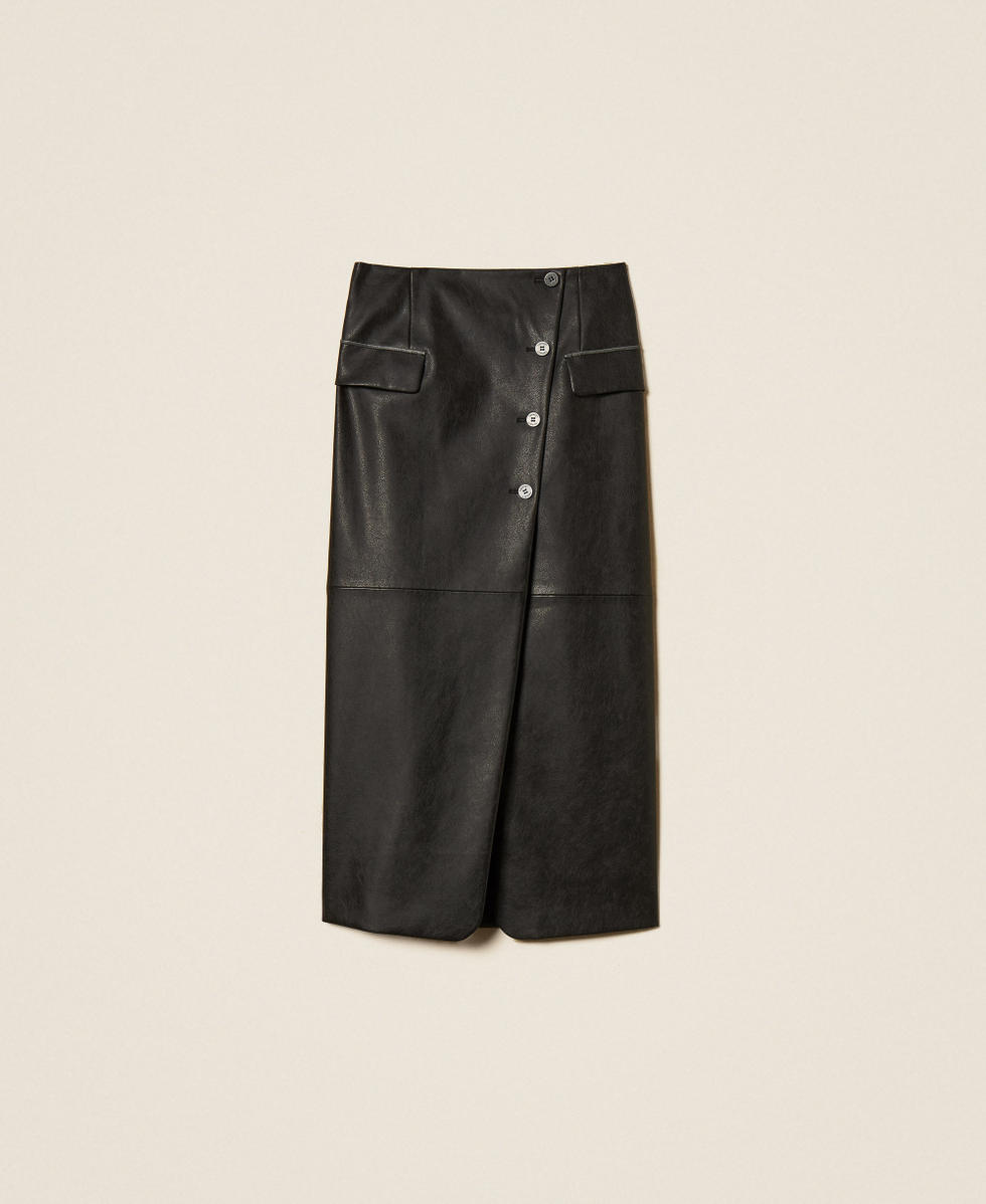 Jupe longue portefeuille Noir Femme 262LI2KDD_00006_S0
