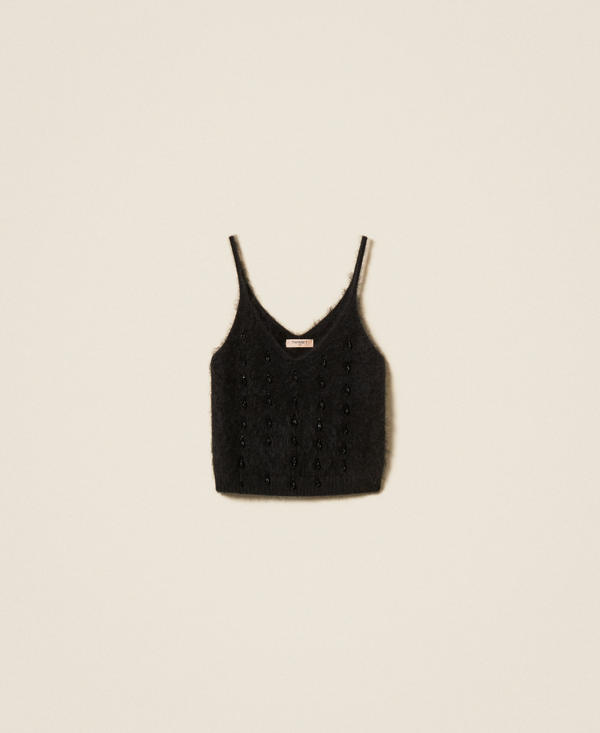 Brushed wool blend top with embroidery