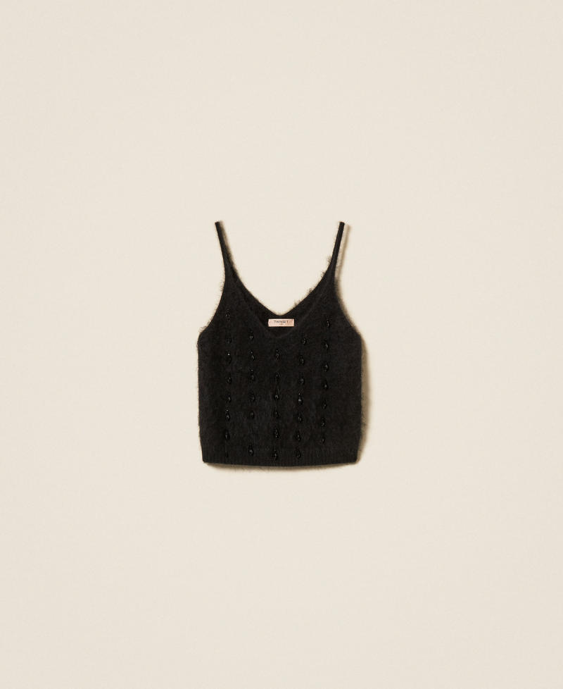 Brushed wool blend top with embroidery Black Woman 262TT3023_00006_S0