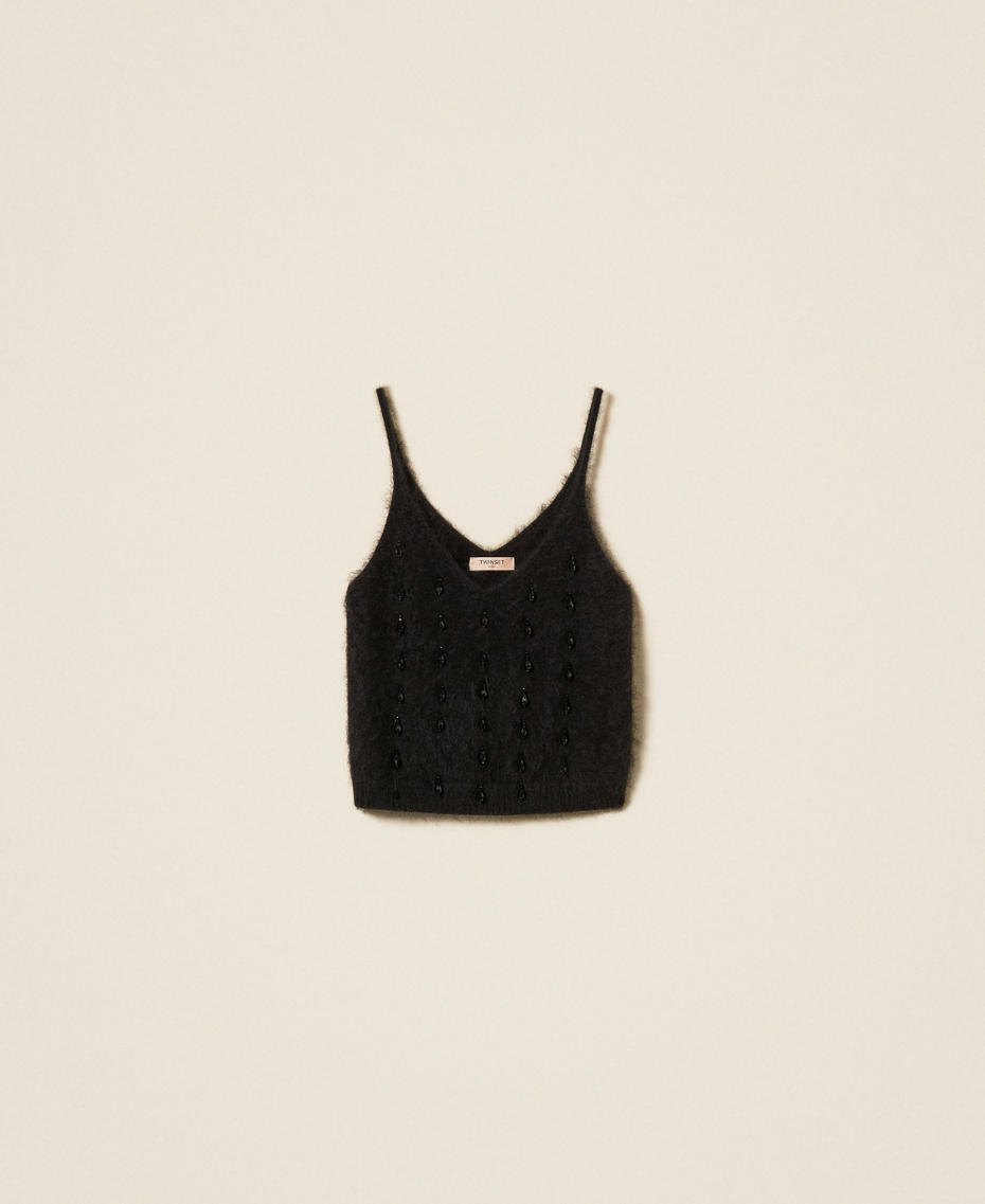 Brushed wool blend top with embroidery Black Woman 262TT3023_00006_S0
