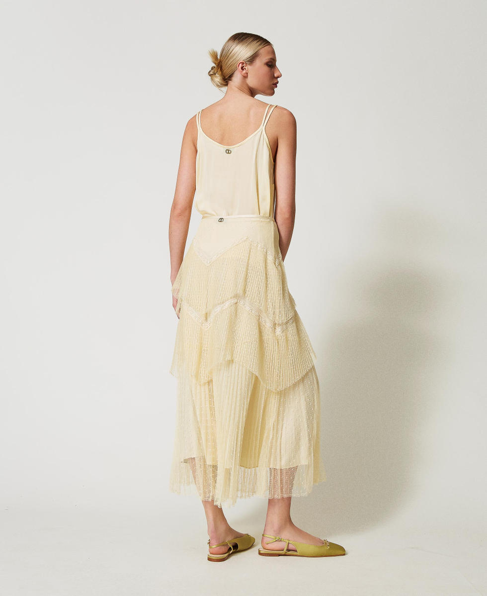 Jupe longue en tulle avec volants plissés