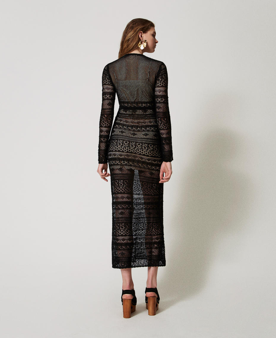 Long lace stitch knit dress Black Woman 251TS3107_00006_03