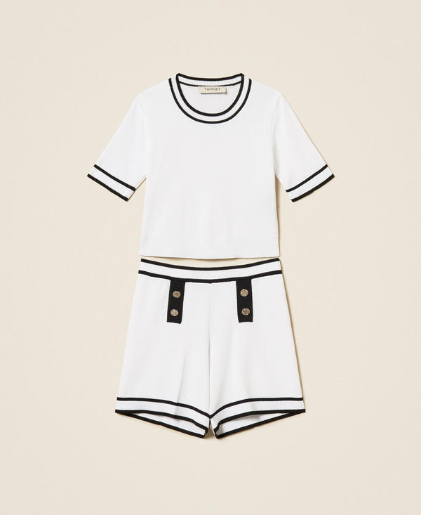 Pullover und Shorts aus Strick mit B&uuml;ndchen